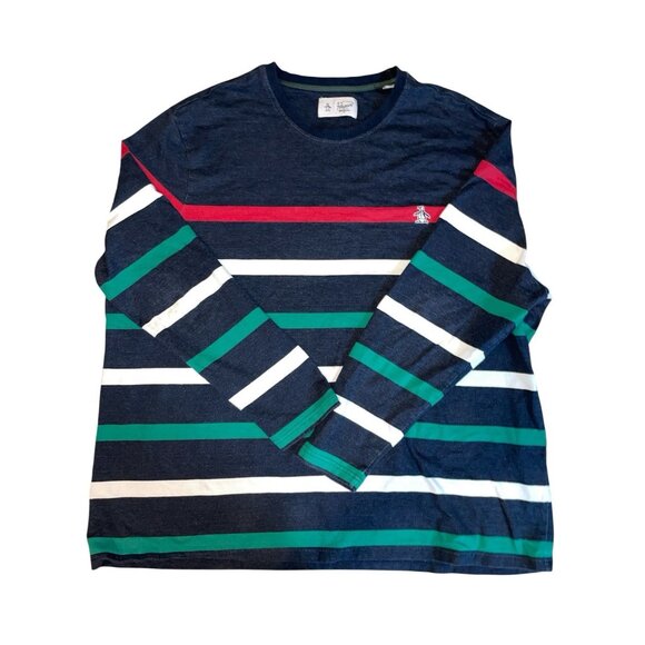 Original Penguin 100% Cotton Sweater Navy Striped Crewneck Pullover Men’s 2XL - Picture 1 of 7